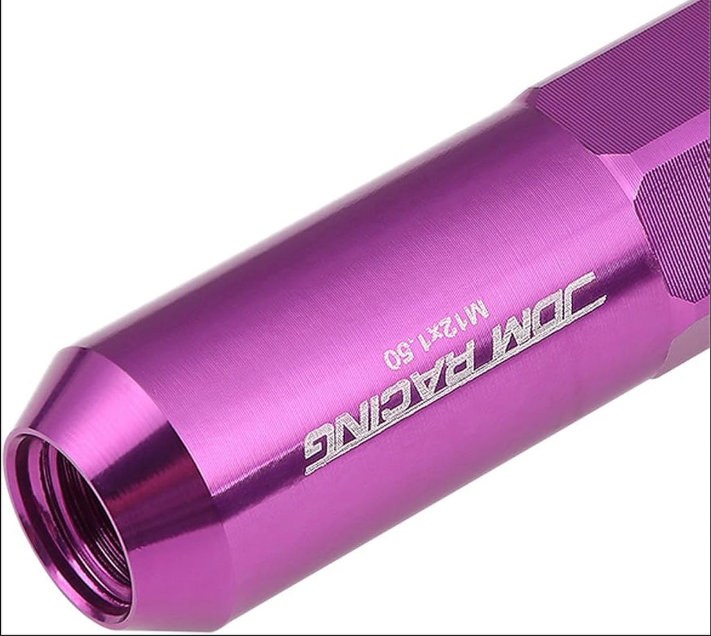 FULL THREADED 20x 12mmx1.5 OPEN END Purple Aluminum 90mm Rim Lug Nut w/Adapter