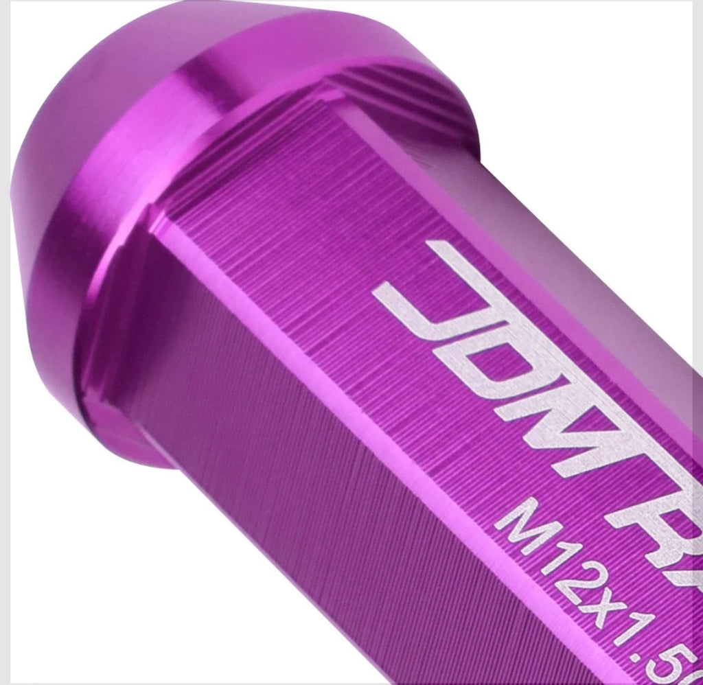 FULL THREADED 20x 12mmx1.5 OPEN END Purple Aluminum 90mm Rim Lug Nut w/Adapter