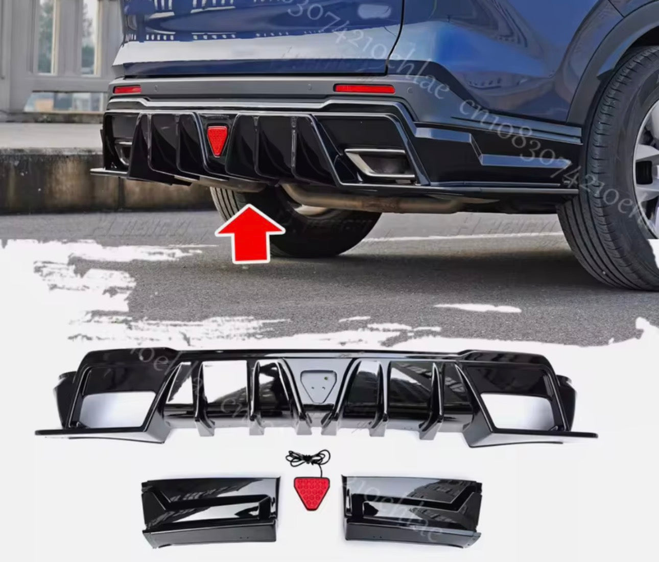 For Honda CR-V CRV 2023-2026 LED Glossy Black Rear Bumper Diffuser Lip Spoiler