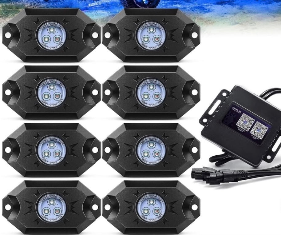 8 Pods RGB LED rock lights Bluetooth control.