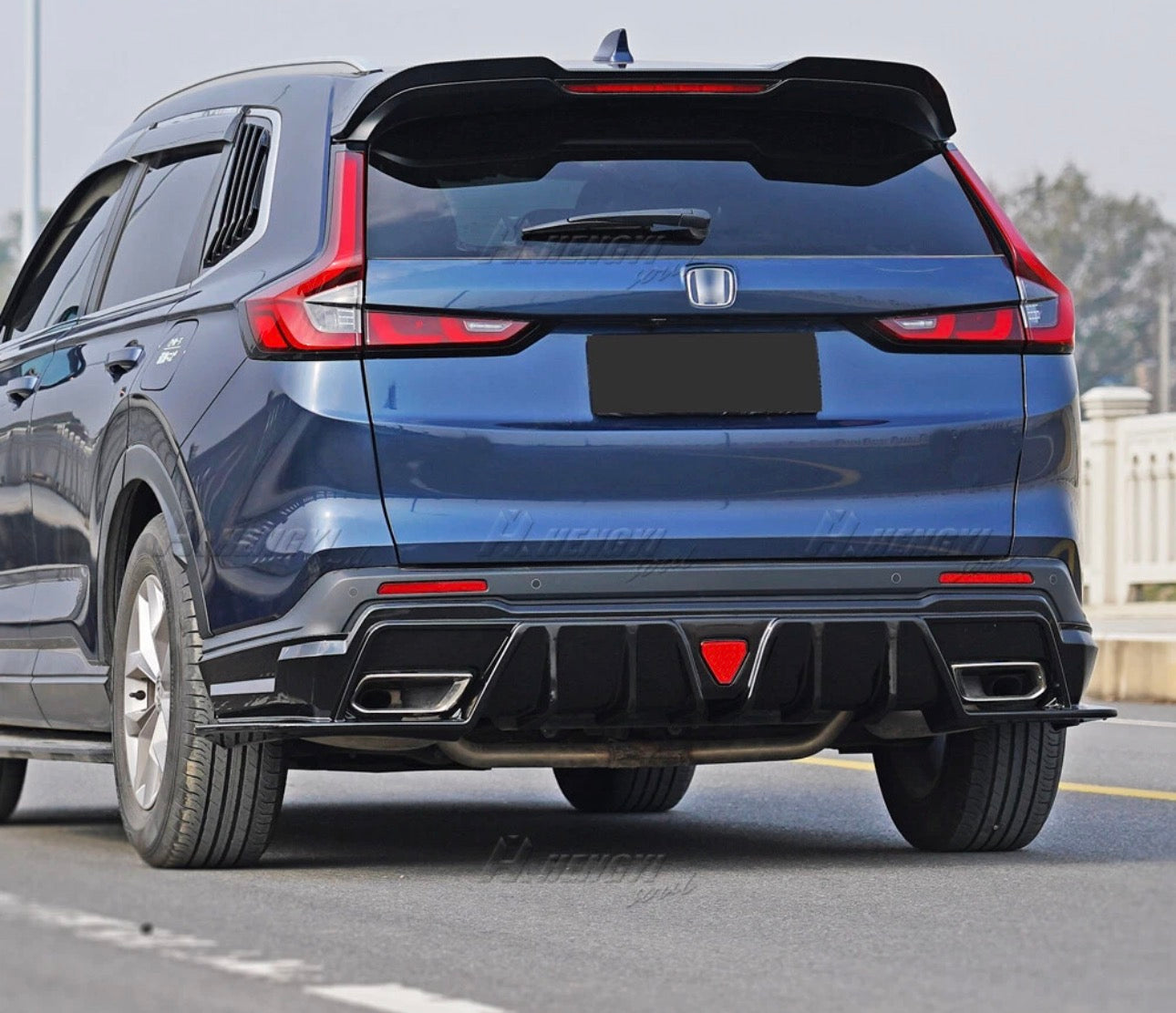 For Honda CR-V CRV 2023-2026 LED Glossy Black Rear Bumper Diffuser Lip Spoiler